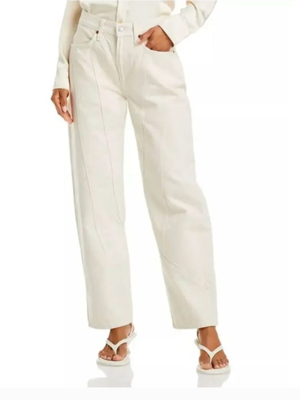 Re/Done Engineered Wide Leg Taper Vintage White Jeans with Released Hem Size 30